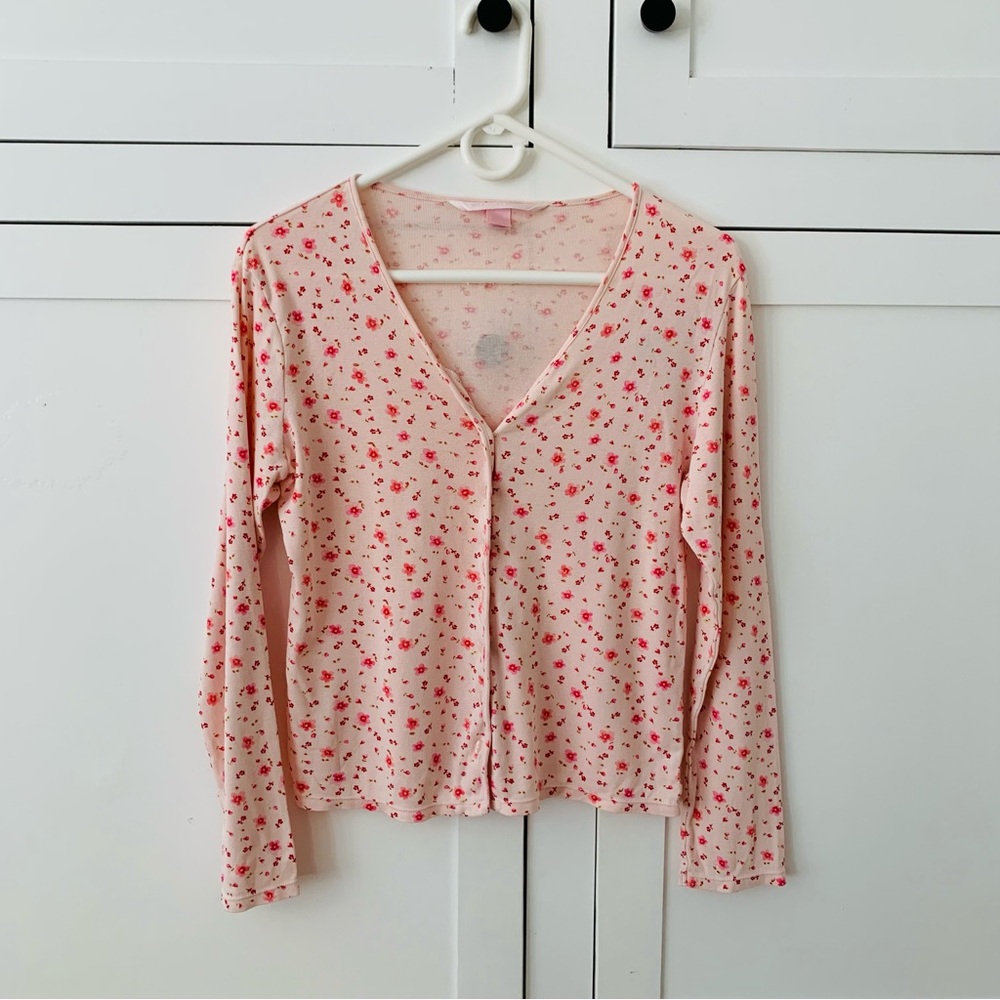 Victoria Secret Cotton Pink Floral Cardigan Size Small